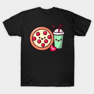 Kawaii Style Pizza and Milkshake in Love | Cute Kawaii Design for Pizza Lovers T-Shirt